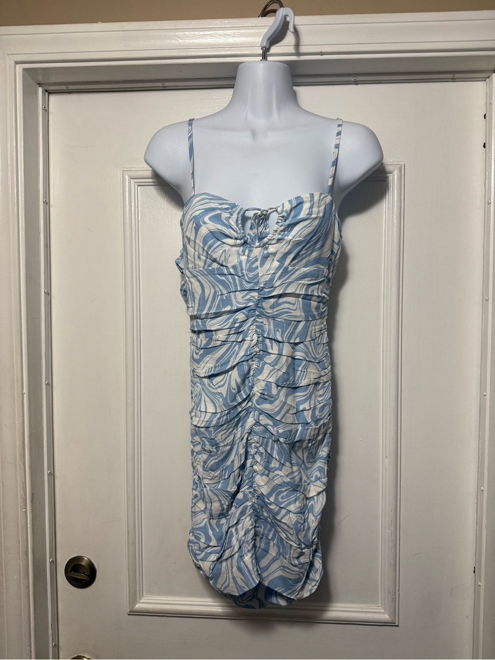 Sky to moon Marble Ruched Spaghetti Strap Mini Dress